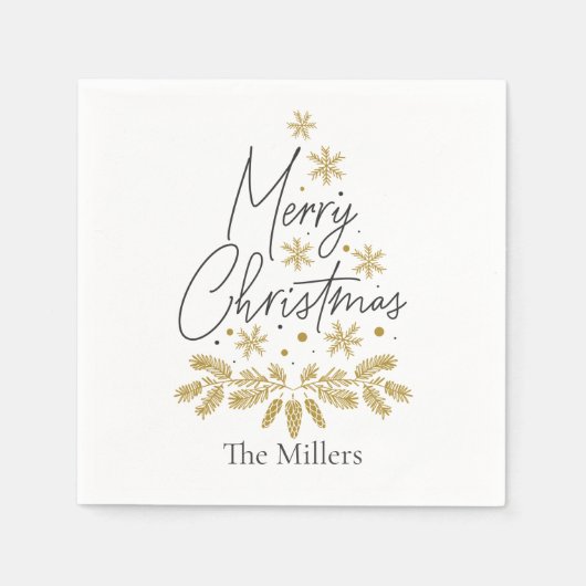Gepersonaliseerde Vrolijke Kerstmis, Gouden Sneeuw Servet (Voorkant)