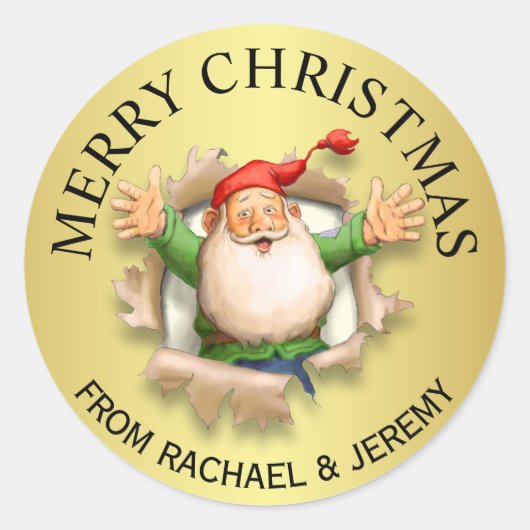 Gepersonaliseerde Vrolijke Kerstmis Jolly Santa Ronde Sticker (Voorkant)