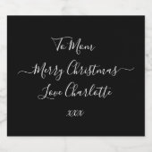 Gepersonaliseerde Vrolijke Kerstmis Zwart-wit Sparkling Wijnetiket (Enkel label)