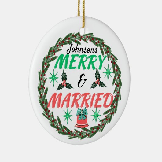 Gepersonaliseerde vrolijkheid en getrouwd, getrouw keramisch ornament (Rechts)