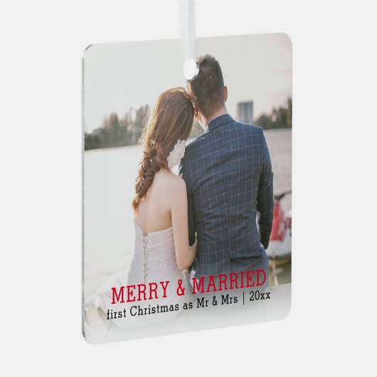 Gepersonaliseerde vrolijkheid en getrouwde Kerstmi Metalen Ornament (Voorkant Rechts)