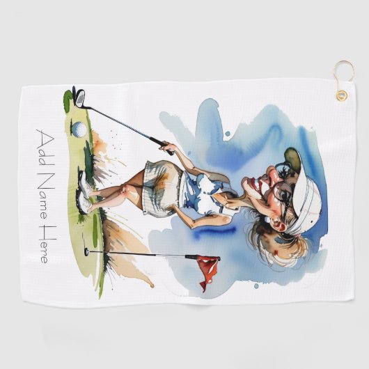 Gepersonaliseerde Vrouw Golfer Golf Handdoek (Horizontaal)