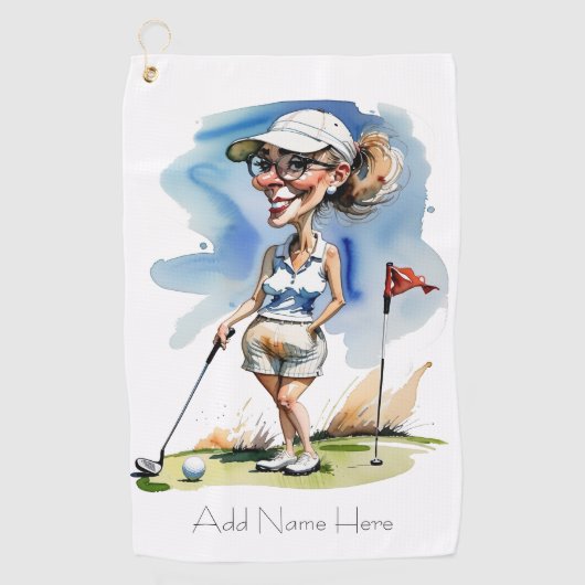 Gepersonaliseerde Vrouw Golfer Golf Handdoek (Voorkant)