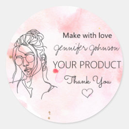 Gepersonaliseerde vrouw Portret Roze Ronde Sticker