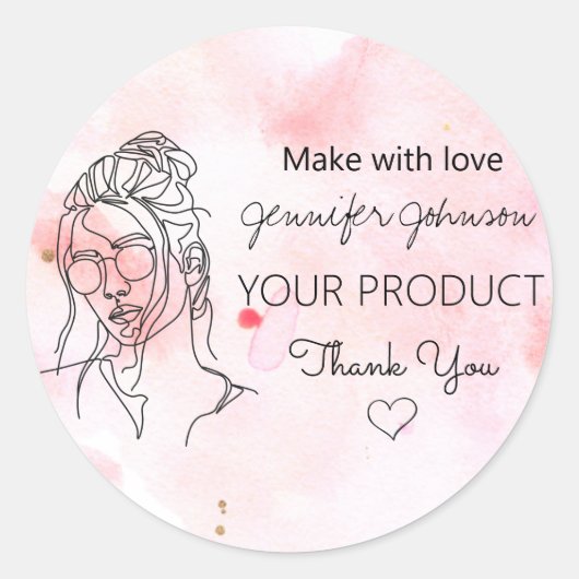 Gepersonaliseerde vrouw Portret Roze Ronde Sticker (Voorkant)