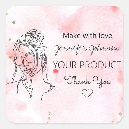 Gepersonaliseerde vrouw Portret Roze Vierkante Sticker (Voorkant)