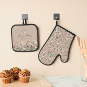Gepersonaliseerde vrouwelijke Boho Chic Wildflower Ovenwant & Pannenlap Set