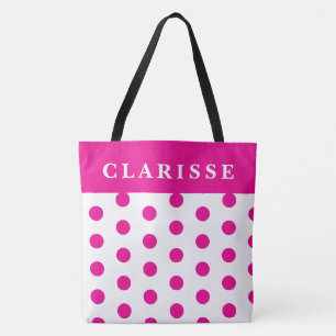 Gepersonaliseerde Vrouwelijke Hot Pink & White Pol Tote Bag