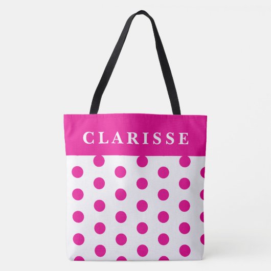 Gepersonaliseerde Vrouwelijke Hot Pink & White Pol Tote Bag (Voorkant)