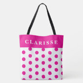 Gepersonaliseerde Vrouwelijke Hot Pink & White Pol Tote Bag (Achterkant)