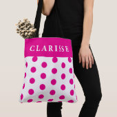 Gepersonaliseerde Vrouwelijke Hot Pink & White Pol Tote Bag (Dichtbij)