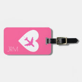 Gepersonaliseerde Vrouwelijke Roze Liefde Vliegtui Bagagelabel (Voorkant horizontaal)
