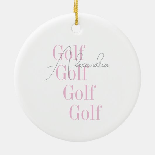 Gepersonaliseerde Vrouwen Golf Roze Typografie Keramisch Ornament (Achterkant)