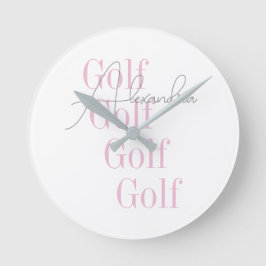 Gepersonaliseerde Vrouwen Golf Roze Typografie Ronde Klok