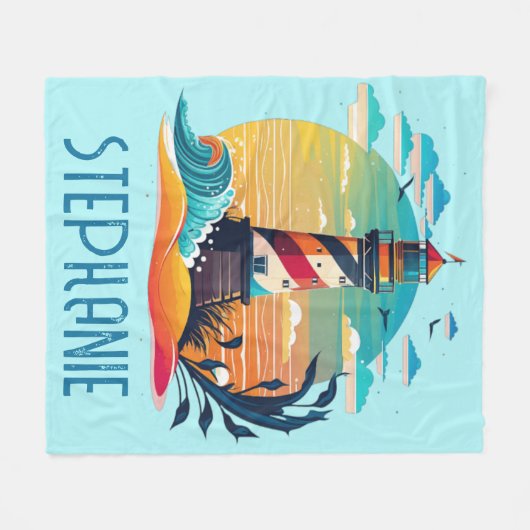 Gepersonaliseerde vuurtoren gloed fleece deken (Voorkant (Horizontaal))