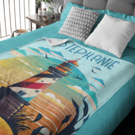 Gepersonaliseerde vuurtoren gloed fleece deken