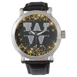 Gepersonaliseerde W Initiaal Silver Monogram Jouw  Horloge
