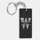 Gepersonaliseerde W Initiaal Silver Monogram Jouw  Sleutelhanger (Voorkant Links)