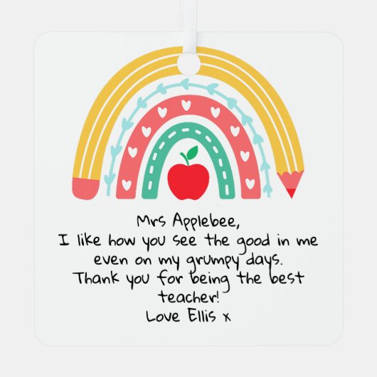 Gepersonaliseerde waardering voor leerkracht metalen ornament (Achterkant)