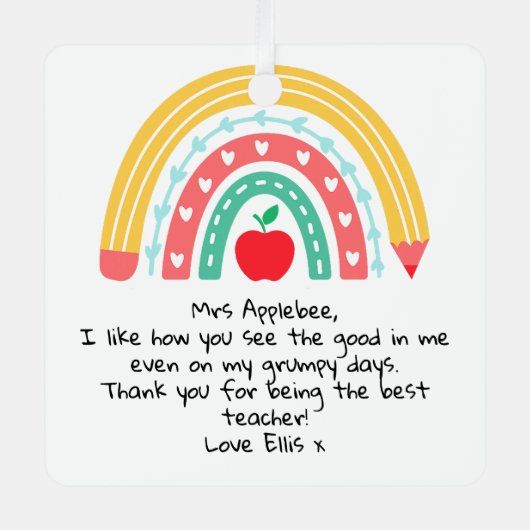 Gepersonaliseerde waardering voor leerkracht metalen ornament (Voorkant)