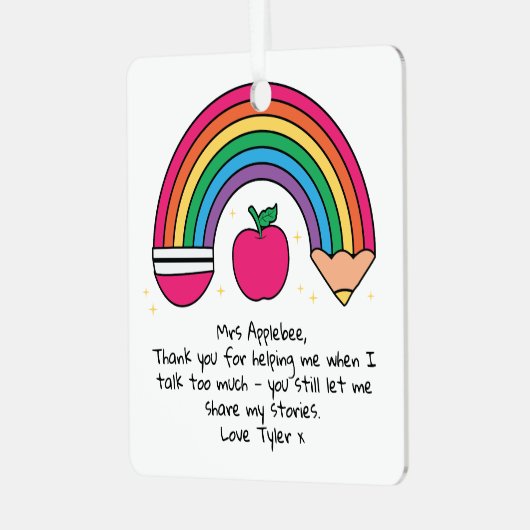 Gepersonaliseerde waardering voor leerkracht metalen ornament (Voorkant links)