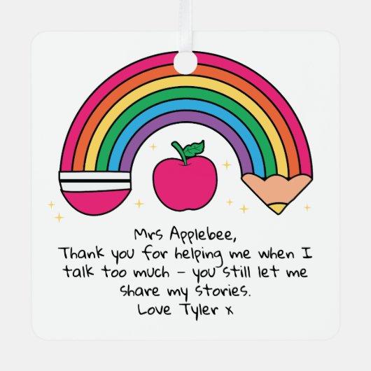 Gepersonaliseerde waardering voor leerkracht metalen ornament (Voorkant)