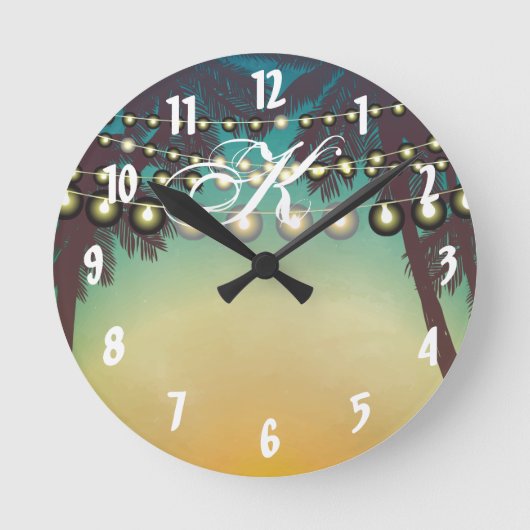 Gepersonaliseerde Wall Clock Beach Sunset Palm Tre Ronde Klok (Voorkant)