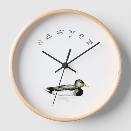 Gepersonaliseerde Wall Clock Boy's Mallard Duck (Voorkant)