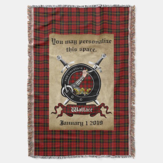 Gepersonaliseerde Wallace Clan Badge & Tartan Gooi Deken (Voorkant Verticaal)