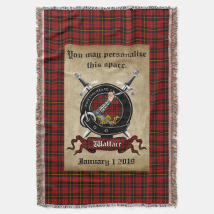 Gepersonaliseerde Wallace Clan Badge & Tartan Thro Deken