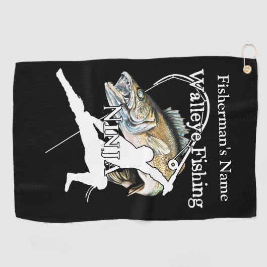 Gepersonaliseerde Walleye Gevist Ninja D Gevist ha Golfhanddoek (Horizontaal)