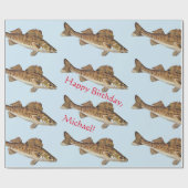 Gepersonaliseerde Walleye Pike Happy Birthday Cadeaupapier (Vlak)
