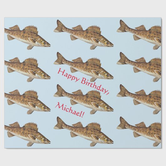 Gepersonaliseerde Walleye Pike Happy Birthday Cadeaupapier (Vlak)