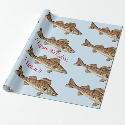 Gepersonaliseerde Walleye Pike Happy Birthday Cadeaupapier (Uitgerold)