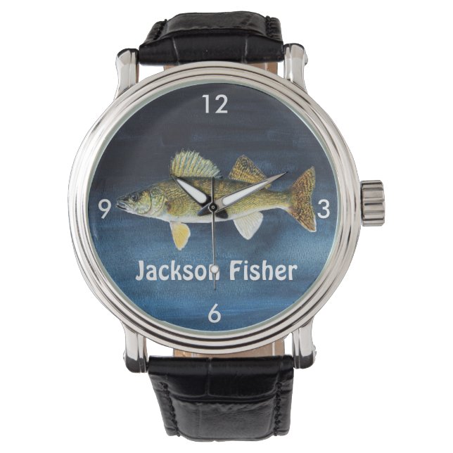 Gepersonaliseerde Walleye Pike op blauw Horloge (Voorkant)