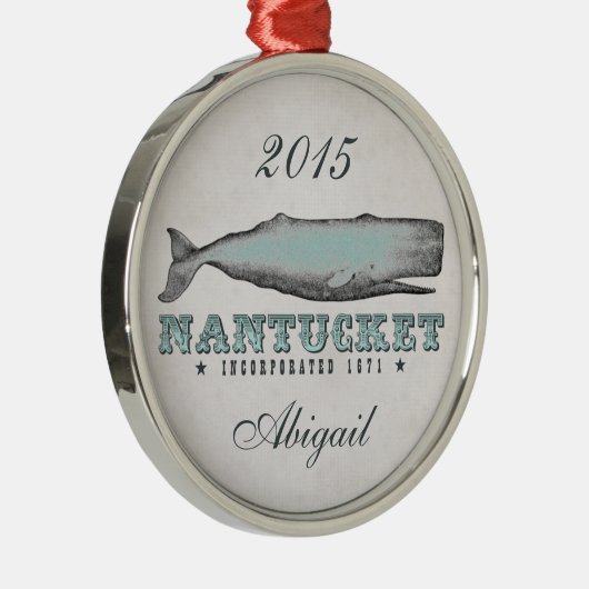 Gepersonaliseerde  walvis Nantucket MA Ornament (Rechts)