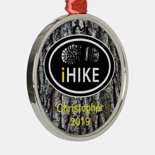 Gepersonaliseerde wandelen "iHIKE" Tree Bark Ornam Metalen Ornament (Rechts)