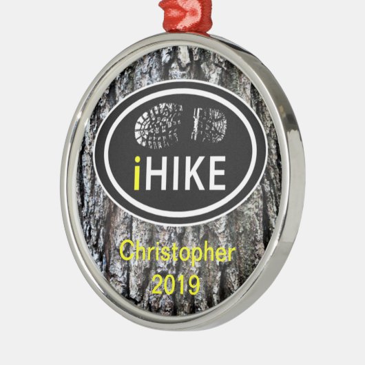 Gepersonaliseerde wandelen "iHIKE" Tree Bark Ornam Metalen Ornament (Links)