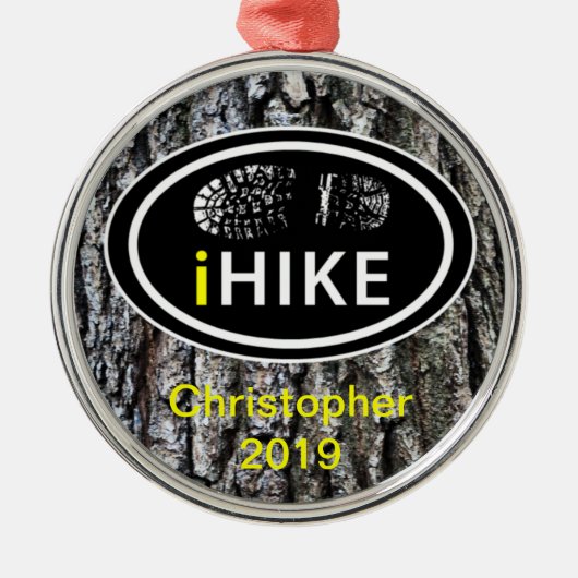 Gepersonaliseerde wandelen "iHIKE" Tree Bark Ornam Metalen Ornament (Voorkant)