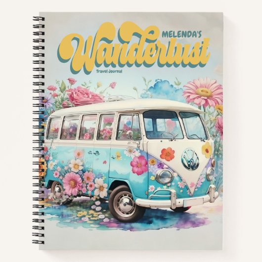 Gepersonaliseerde Wanderlust Retro Bus Reisjournaa Notitieboek (Voorkant)