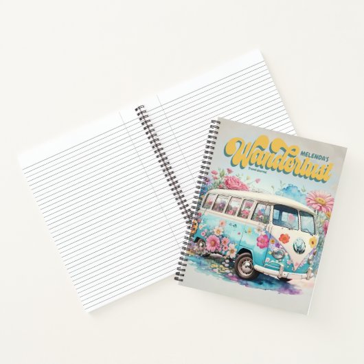 Gepersonaliseerde Wanderlust Retro Bus Reisjournaa Notitieboek (Binnen)