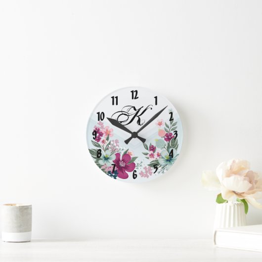 Gepersonaliseerde Wandklok Tropische Bloem op Blau (Huis)