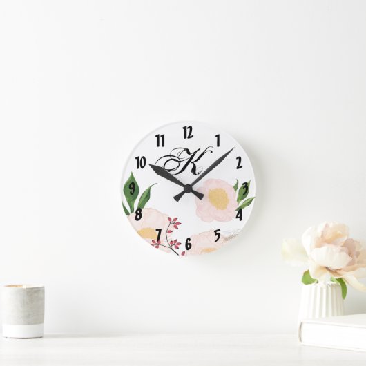 Gepersonaliseerde Wandklok Witte Bloemen op Wh (Huis)