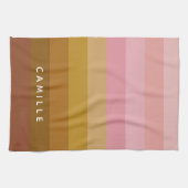 Gepersonaliseerde Warm Roze Terracotta Boho Stripe Theedoek (Horizontaal)