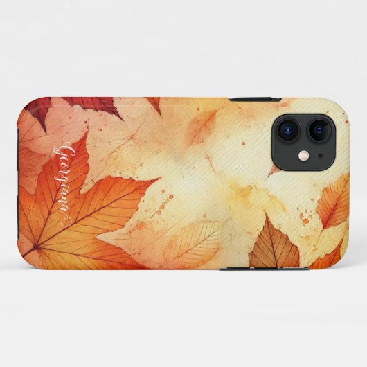 Gepersonaliseerde warme herfst Waterverf bladeren Case-Mate iPhone Case (Achterkant (horizontaal))