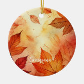 Gepersonaliseerde warme herfst Waterverf bladeren Keramisch Ornament (Voorkant)
