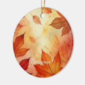 Gepersonaliseerde warme herfst Waterverf bladeren Keramisch Ornament (Links)