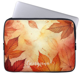 Gepersonaliseerde warme herfst Waterverf bladeren Laptop Sleeve