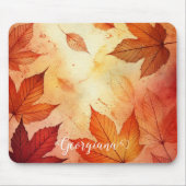 Gepersonaliseerde warme herfst Waterverf bladeren Muismat (Voorkant)