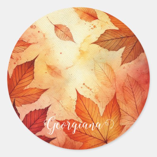 Gepersonaliseerde warme herfst Waterverf bladeren Ronde Sticker (Voorkant)